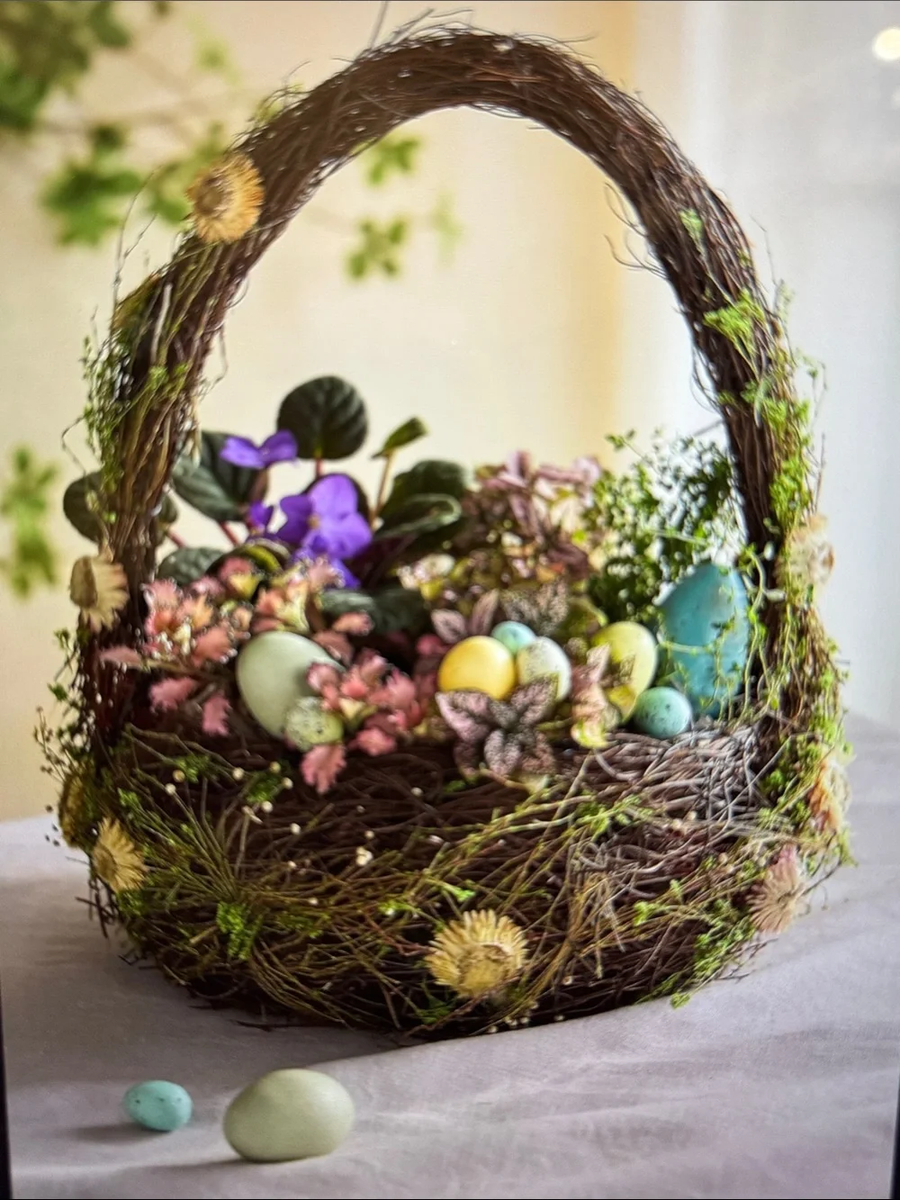 Anthropologie Floral Arch Handle Basket Planter